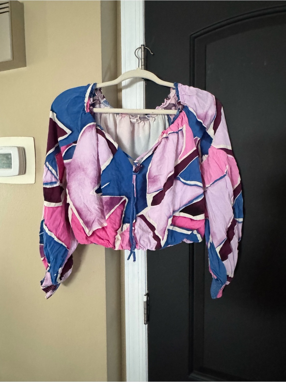 Blu Pepper Colorblock Cropped Jacket in Blue, Pink, Purple